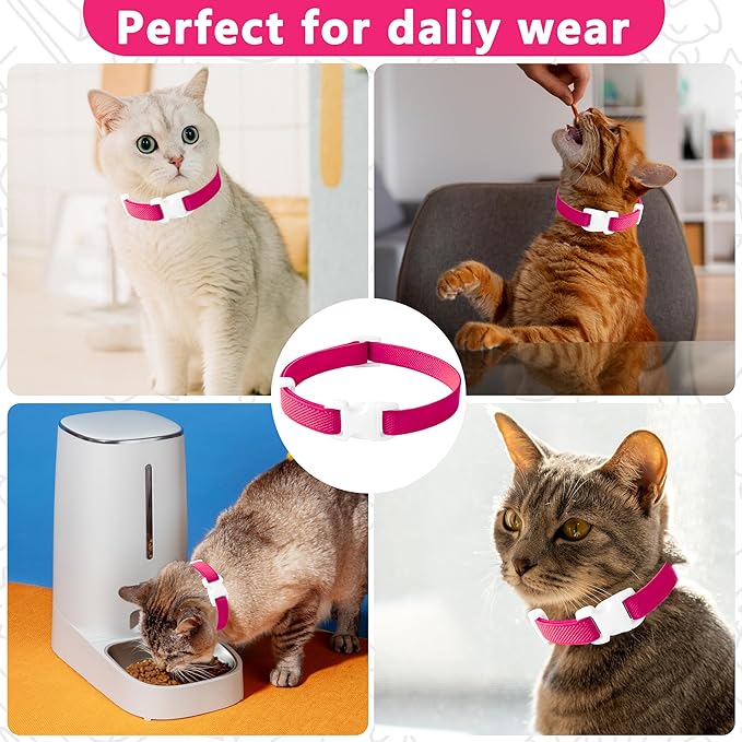 Elastic Cat Collar, Stretch Cat Collar Quick Release, Bright Colors Safety Kitten Collar Adjustable Collar for Kittens, Lightweight Soft Polyester Collars for Boy Girl Cats (Rosered,S)