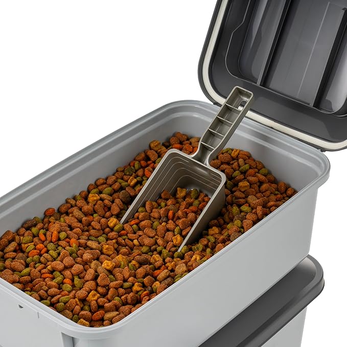 IRIS USA WeatherPro Airtight Pet Food Storage Container, Up to 14 lbs, Dog Cat Bird and Other Pet Food Storage Bin Keep Pests Out Translucent Body BPA Free Stackable, 2 Pack, Gray