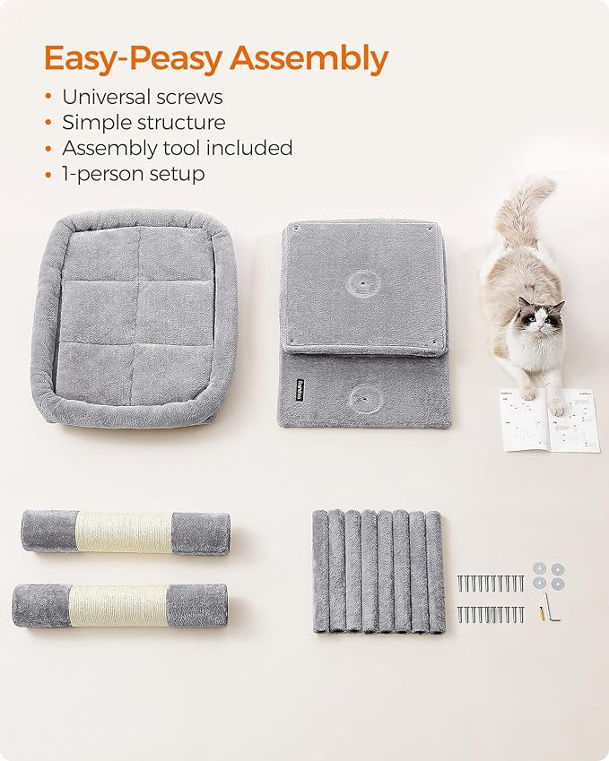 Feandrea Cat Tree, 39.8-Inch Cat Tower, XL, Cat Condo for Extra Large Cats up to 44 lb, Large Cat Perch, 2 Cat Caves, Scratching Post, Light Gray UPCT614W01