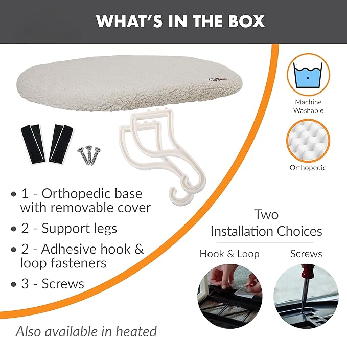 K&H Pet Products Kitty Sill Cat Window Perch for Large Cats, Orthopedic Window Hammock Bed Holds 40LBS, Washable Cover, Kitty Windowsill Bed Seat for Indoors - Cream Fleece, Unheated, 14 X 24in