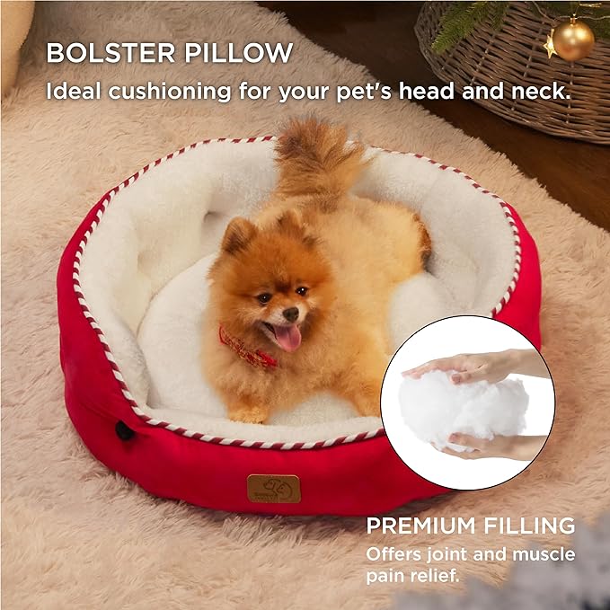 Bedsure Dog Beds for Small Dogs - Round Cat Beds for Indoor Cats, Washable Pet Bed for Puppy and Kitten with Slip-Resistant Bottom, 25 Inches, Savvy Red