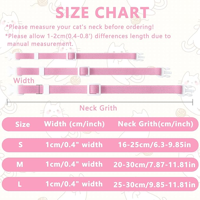 Elastic Cat Collar, Stretch Cat Collar Quick Release, Bright Colors Safety Kitten Collar Adjustable Collar for Kittens, Lightweight Soft Polyester Collars for Boy Girl Cats (Pink,M)