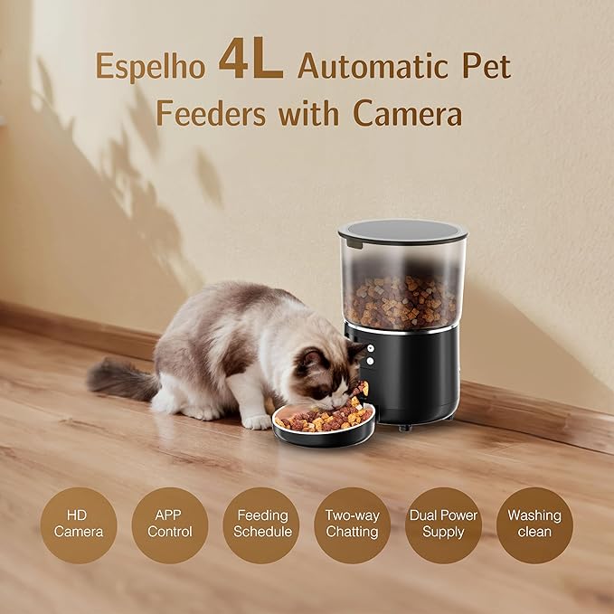 Automatic Cat Feeder with Camera, Scheduled Automatic Pet Feeding Machine, Smart App Remote Monitoring, 4L Large Capacity Dog Food Dispenser
