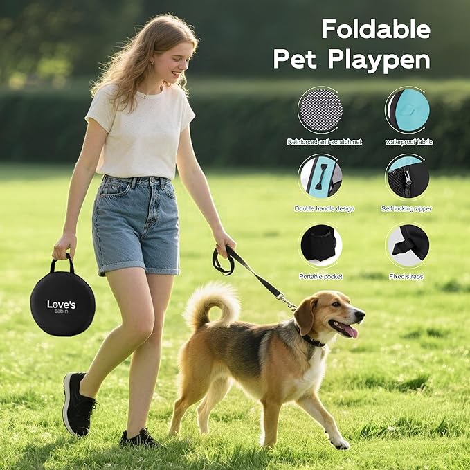 Love's Cabin Medium Dog Tent Crate, Portable Foldable Pop Up Dog Kennel Playpen with Carrying Case (Green)