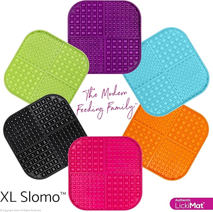 LickiMat Slomo XL - Extra Large Slow Feeder Suitable for Dry, Wet, Raw Foods, All Treats and Doggy Ice Cream. Best for Medium to Massive Breeds. Durable Design with Non-Slip Base. (Black)