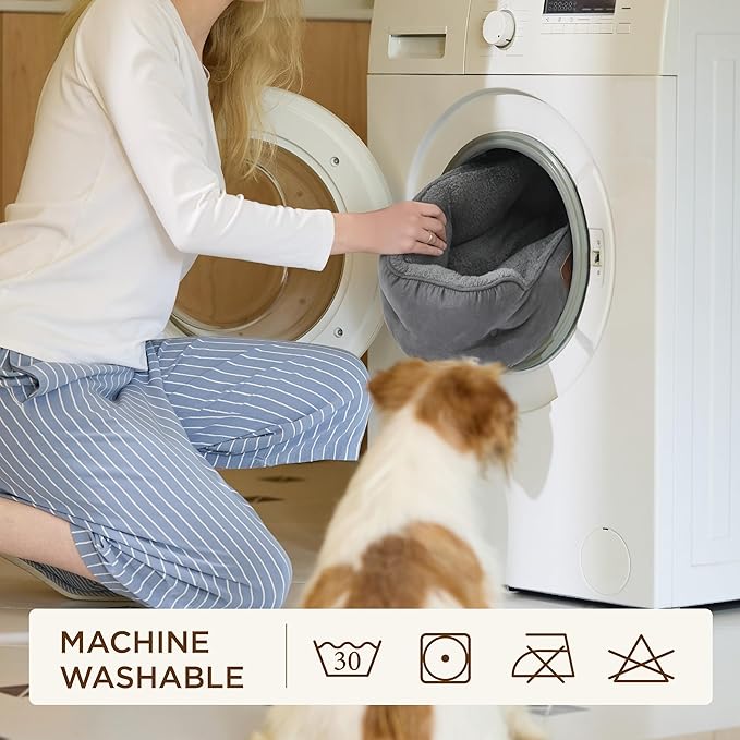 Bedsure Self Warming Dog Beds for Small Dogs - Round Medium Cat Beds for Indoor Cats, Washable Pet Bed for Puppy and Kitten with Slip-Resistant Bottom, 25 Inches, Self Warming Grey, Non-Electric