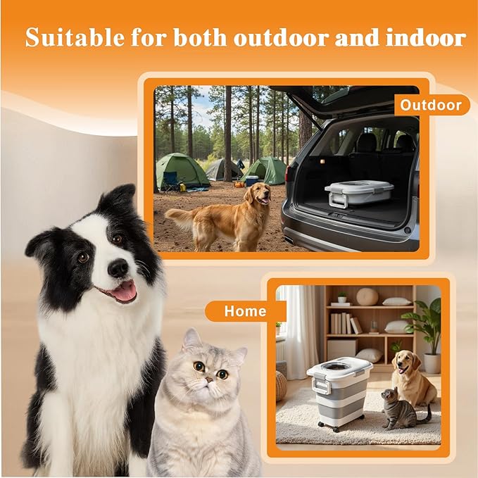 Airtight Collapsible Dog Food Storage Container with Wheels & Scoop, 6-28 Lbs Pet Food Bin for Dog & Cat Food – Portable, Keeps Food Fresh, Also a Multi-Purpose Storage Box for Pet Toys