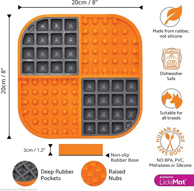 LickiMat Slomo, Dog Slow Feeders Lick Mat, Boredom Anxiety Reducer; Perfect for Food, Treats, Yogurt, or Peanut Butter. Fun Alternative to a Slow Feed Dog Bowl, Orange