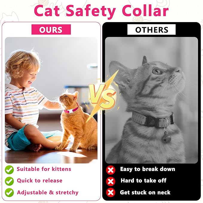 Elastic Cat Collar, Stretch Cat Collar Quick Release, Bright Colors Safety Kitten Collar Adjustable Collar for Kittens, Lightweight Soft Polyester Collars for Boy Girl Cats (Rosered,M)