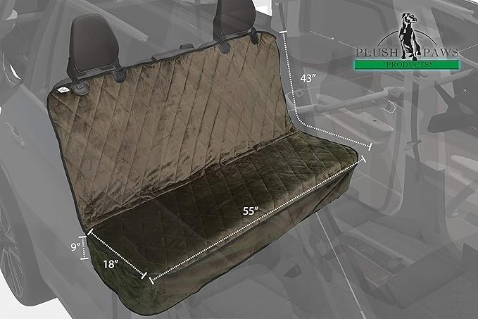 Plush Paws Products Velvet Rear Car Seat Protector w/o Hammock | Washable & Waterproof Back Seat Dog Cover for Car, Truck, & SUV | Nonslip, Tear Resistant Pet Seat Cover | Regular Desert Sand