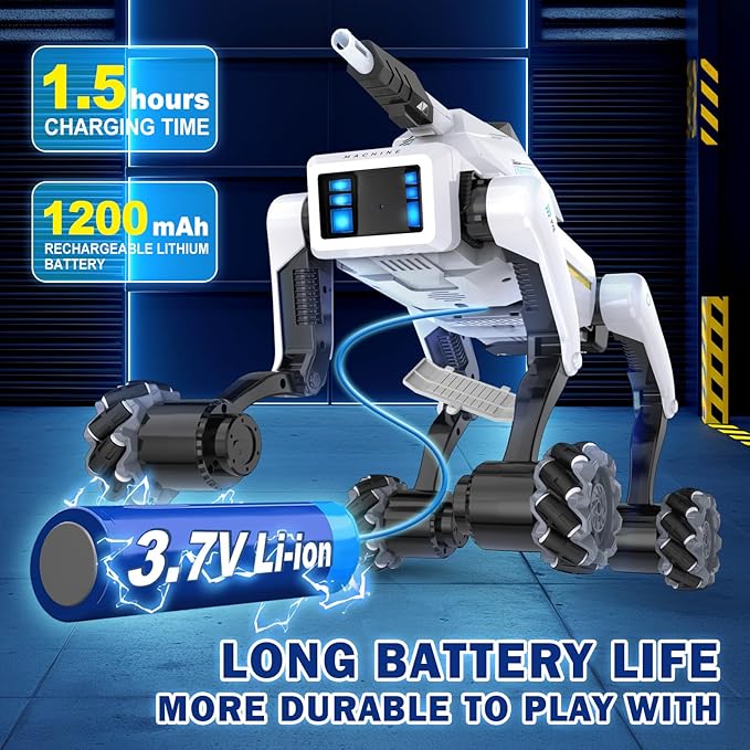 3 in 1 Robot Dog with Wheels Kit, 30+ Bionic Actions, Voice & Remote Control, Programmable Moves, Rechargeable Battery, All-Terrain Stunt Pet Toy for Kids(Removable Claw & Cannon)