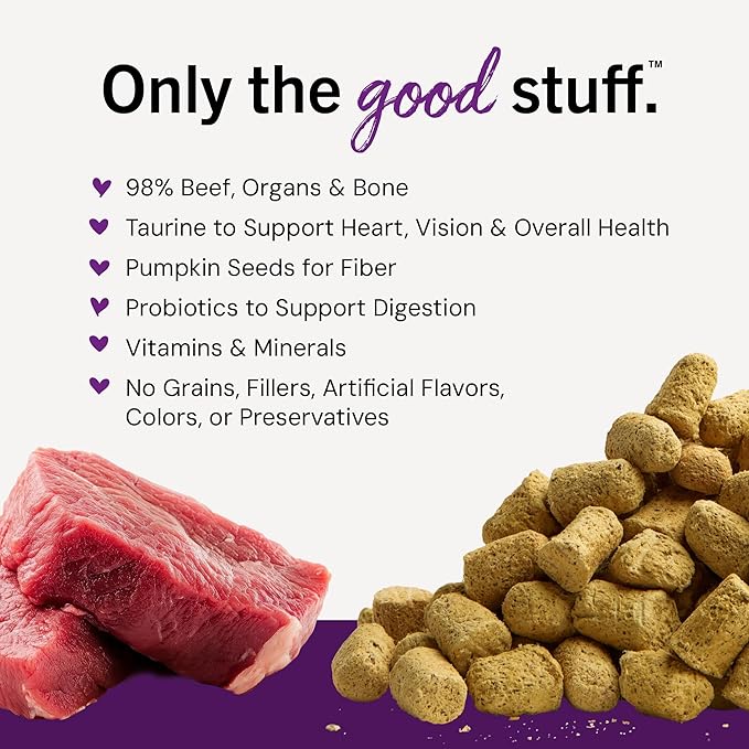 Stella & Chewy's Freeze-Dried Raw Cat Dinner Morsels - Premium Beef Recipe with 98% Grass-Fed Meat & Organs - Natural Grain-Free Cat & Kitten Food - Made in USA - 3.5 oz