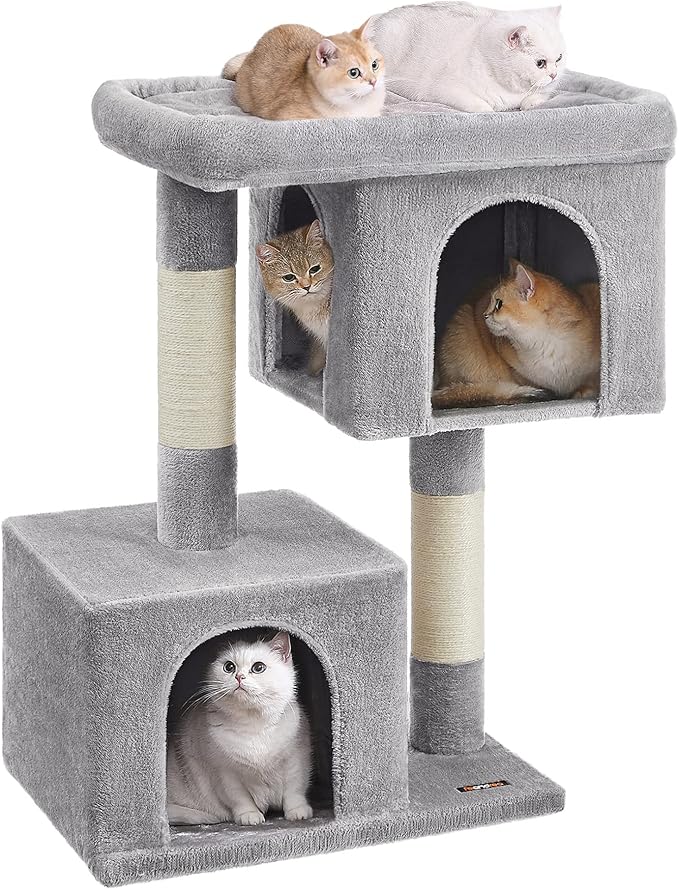 Feandrea Cat Tree, 39.8-Inch Cat Tower, XL, Cat Condo for Extra Large Cats up to 44 lb, Large Cat Perch, 2 Cat Caves, Scratching Post, Light Gray UPCT614W01