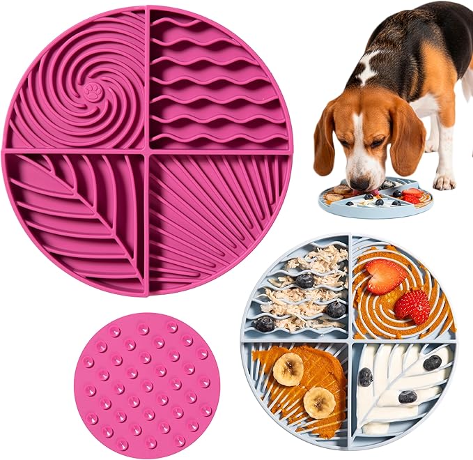 Awoo Paradise - Silicone Dog & Cat Lick Mat and Slow Feeder with Suction Cups - Non-Slip, Dishwasher Safe Pet Dish - Extends Mealtime for Fast Eaters and Reduces Anxiety - For Wet & Dry Food (Fuschia)
