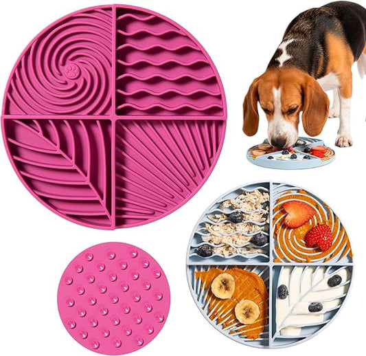 Awoo Paradise - Silicone Dog & Cat Lick Mat and Slow Feeder with Suction Cups - Non-Slip, Dishwasher Safe Pet Dish - Extends Mealtime for Fast Eaters and Reduces Anxiety - For Wet & Dry Food (Fuschia)