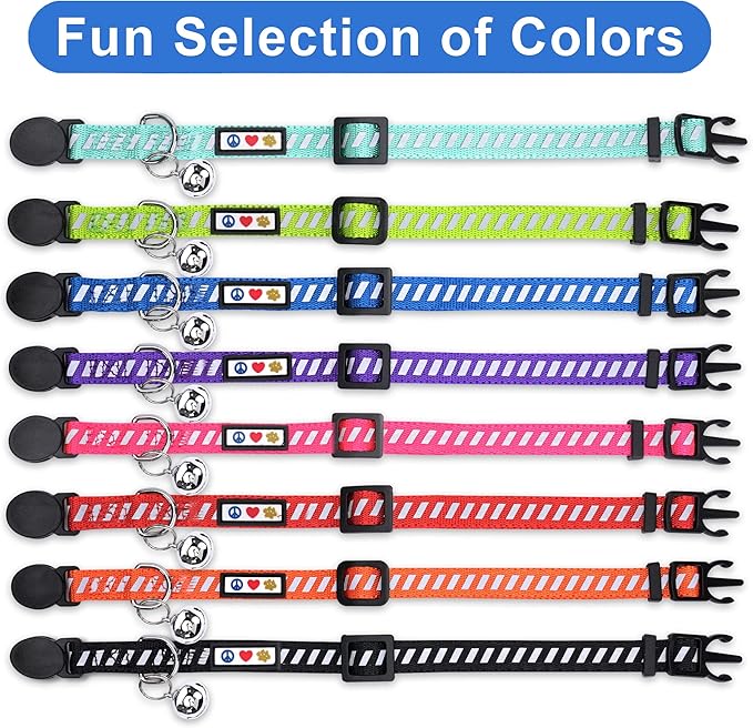 Pawtitas Personalized Red Reflective Cat Collar – Adjustable Custom Collar with Safety Buckle, Removable Bell, and Engraved Name & Phone Number for Kittens and Adult Cats