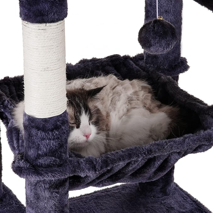 Heybly Cat Tree for Large Cats 20 lbs Heavy Duty,69 inches XXL Cat Tower for Indoor Cats,Multi-Level Furniture Condo with Big Padded Plush Perch,Cozy Basket HCT031G