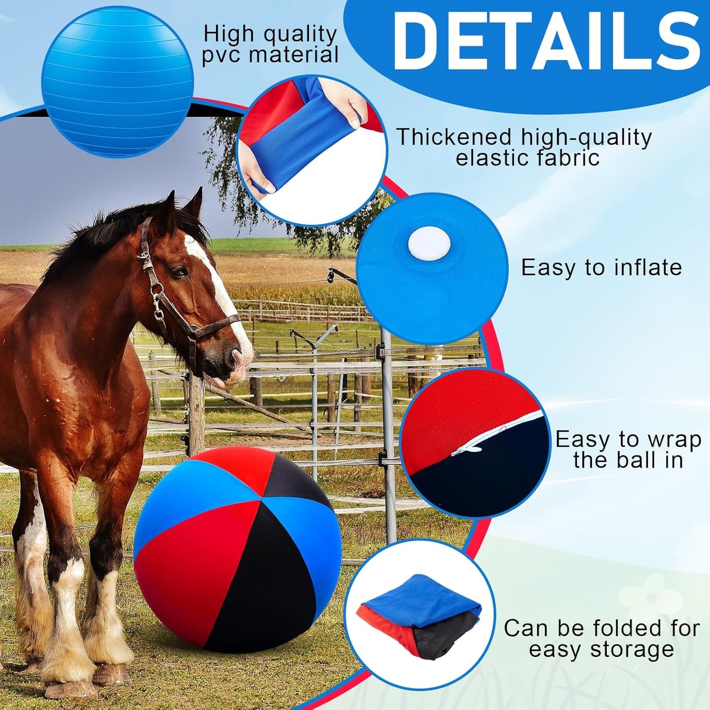 30inch Giant Herding Ball with Cover Anti Burst Ball Please Watch VCR for How to Inflation Horse Toys for Horses Stall Entertainment Play, Pump Included(Stylish)
