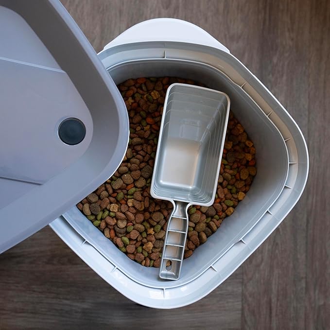 IRIS USA Pet Food Storage Container 25 lbs, Premium 60% Improved Airtight Seal with Air Valve, 2 Cup Scoop, Removable Wheels, Easy to Open - Made in the USA, Gray