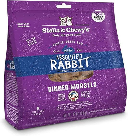 Stella & Chewy's Freeze-Dried Raw Cat Dinner Morsels - Premium Rabbit Recipe with 98% Responsibly-Sourced Meat & Organs - Natural Grain-Free Cat & Kitten Food - Made in USA - 18oz