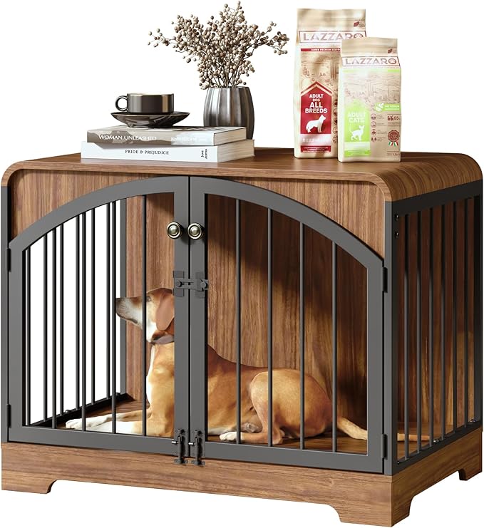 31.5" Farmhouse Dog Crate Furniture for Small Dogs, Decorative Pet House End Table, Wooden Dog Kennel Furniture Indoor, Retro Brown