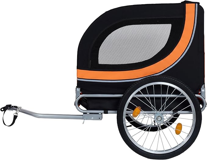 Blue-Grey Large Folding Bike Trailer for Dogs – Heavy-Duty Steel Frame, 66LB Capacity Pet Carrier for All-Terrain Cycling, Jogging & Camping Adventures!