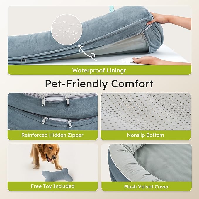 Large Orthopedic Dog Bed, 36 in. Dog Bed for Large Sized Dogs with Full-Surround Bolsters, Dual-Sided Dog Cooling Beds with Memory Foam, Washable Pet Sofa Couch with Nonslip Bottom, Dark Grey