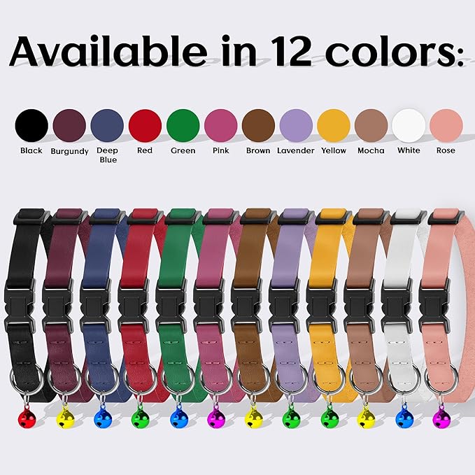 Breakaway Cat Collar with Bell - Leather Adjustable Kitten Collars with Safety Quick Release Buckle - Soft Small Pet Collars for Girl & Boy Cats (Brown)