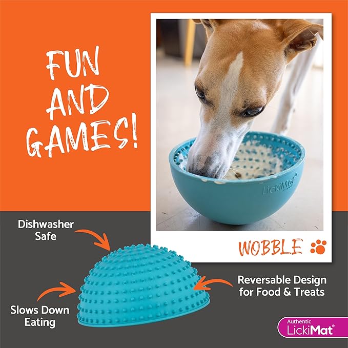 LickiMat Wobble, Dog Slow Feeder Bowl Lick Mat, Boredom Anxiety Reducer; Perfect for Food, Treats, Yogurt, or Peanut Butter. Fun Alternative to a Slow Feed Dog Bowl, Orange