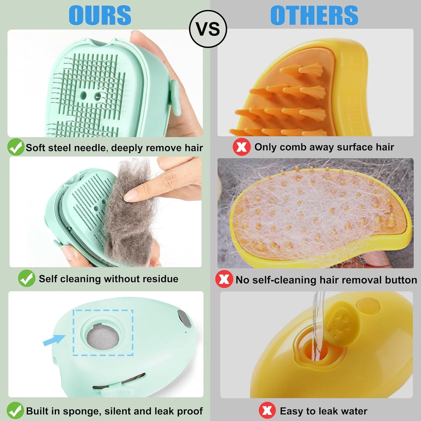 Cat Steam Brush for Shedding,Self Cleaning Cat Brush with Steam,Rechargeable Pet Steam Brush,Mist Brush Comb for Indoor Cats,Cat Hair Brush,Steamy Cat Brush for Short&Long Haired Pets.(Green)