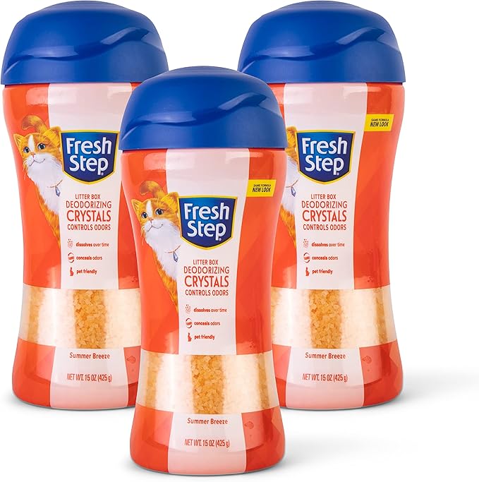Fresh Step Cat Litter Crystals in Tropical Summer Breeze Scent - Cat Litter Box Deodorizer - Combats Odors and Neutralizes Smells to Keep Your Home Clean, 15 Ounce - 3 Pack