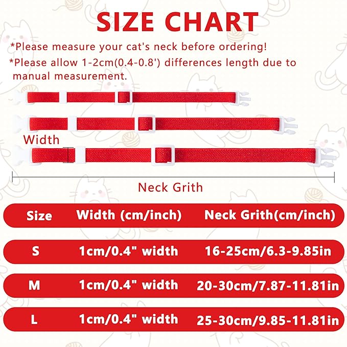 Elastic Cat Collar, Stretch Cat Collar Quick Release, Bright Colors Safety Kitten Collar Adjustable Collar for Kittens, Lightweight Soft Polyester Collars for Boy Girl Cats (Red,M)