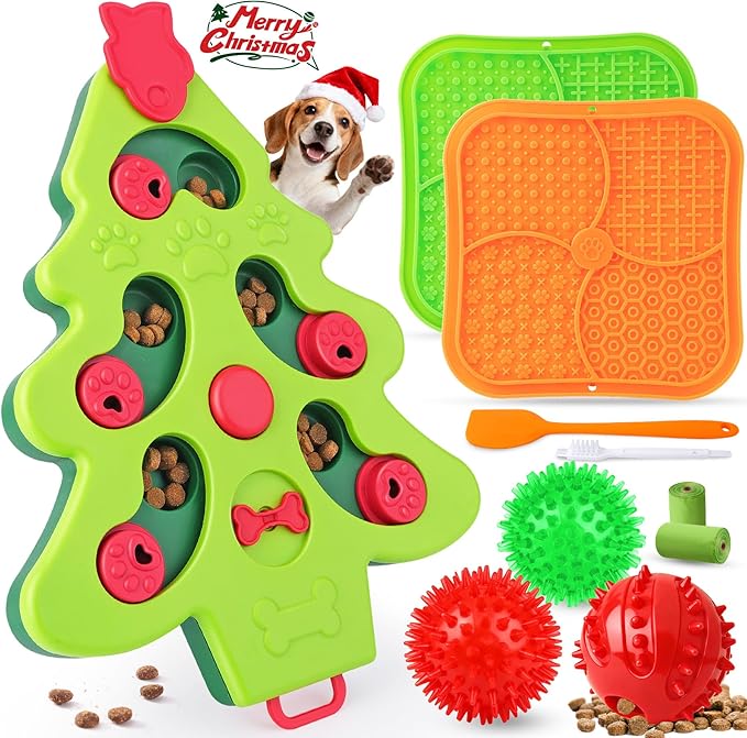 Christmas Dog Enrichment Toy Set — Interactive Dog Puzzle Toy for Mental Stimulation, Lick Mat for Slow Feeding, Squeaky & Treat Balls for Small & Medium Dogs