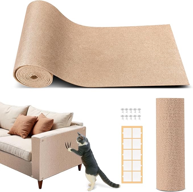 78.7"x15.8" Cat Scratch Mat Couch Furniture Protector,DIY Climb Cat Scratcher for Cat Couch Furniture or Wall Protector,Covering Cat Tower for Claws Scratching for Indoor (Beige)