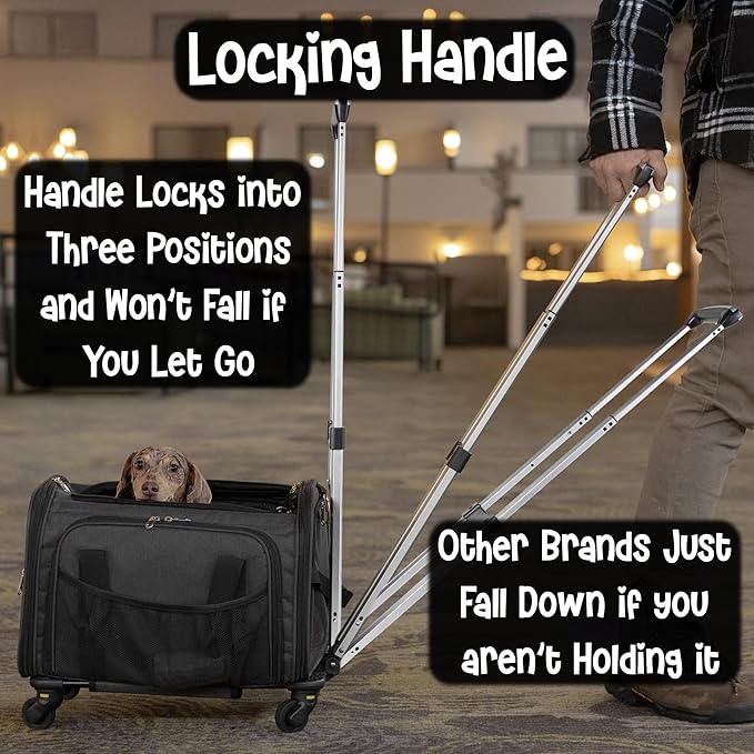 Pet Carrier with Wheels | United Delta American Frontier Airline Approved | Two Expandable Sides, Storage Pockets Adjustable Leash | Rolling Dog and Cat Carrier TSA Compliant (Charcoal)