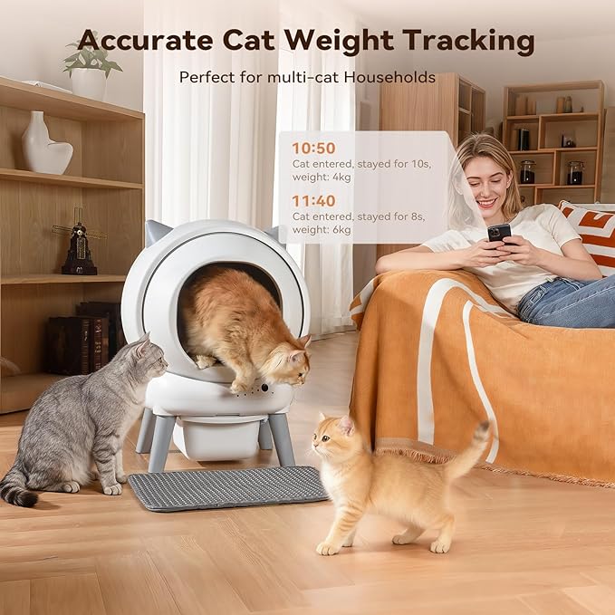 Self Cleaning Litter Box: Automatic Litter Box Self Cleaning for Multiple Cats Auto Robot with Dual Safety Protection, Large Openning Odor-Control with Mat