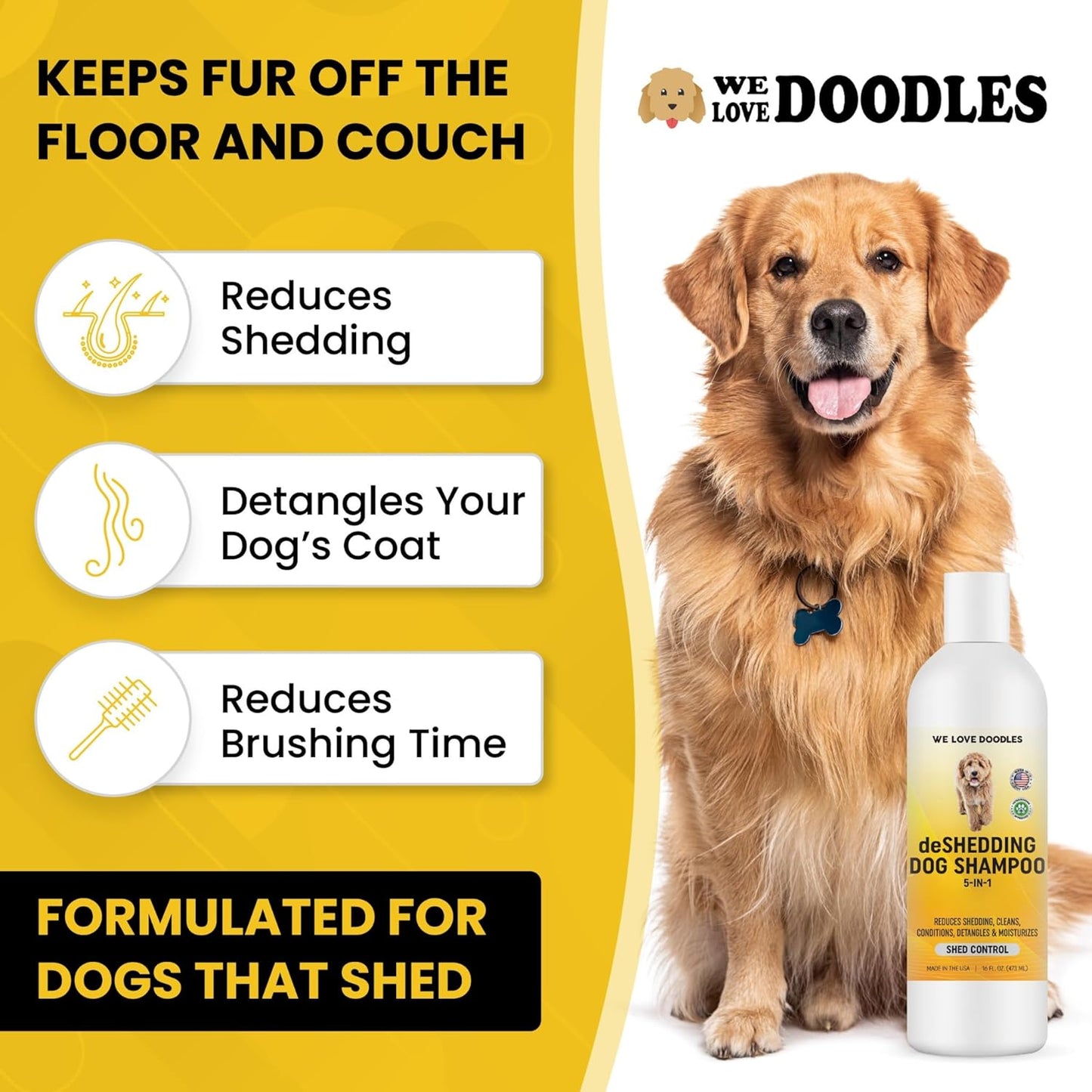 Dog Deshedding Shampoo | Made in USA | Eco-Friendly Ingredients | Shampoo for Shedding & Long Haired Dogs, Safe for Sensitive Skin & Allergies | 16 OZ [We Love Doodles]