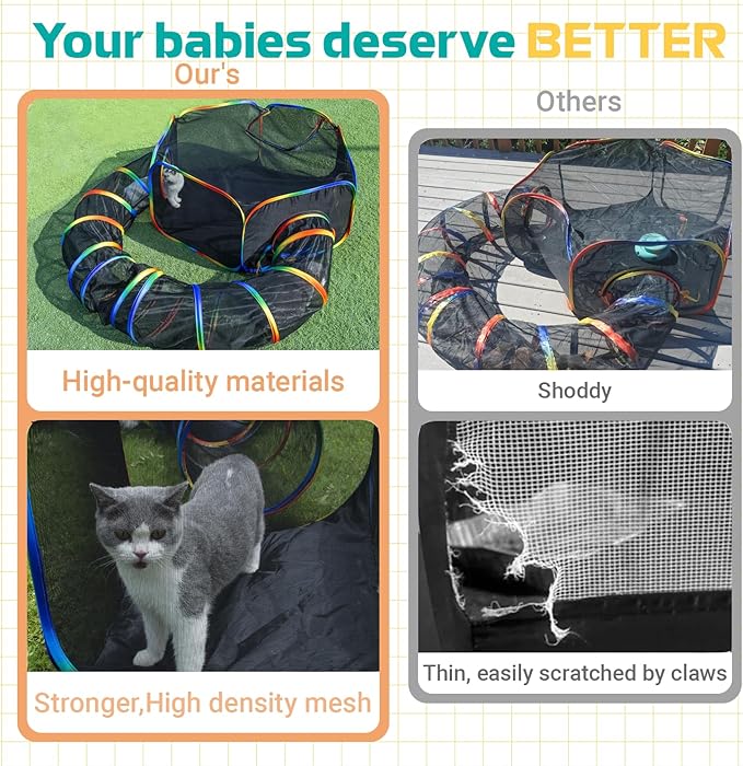 LUCKITTY Outdoor Rainbow Cat Enclosures Playground,Outside House for Indoor Cats Include Portable Tent, Circle Cat Playpen Tunnel Catio, for Cats, Kitty and Small Animals,Within Storage Bag