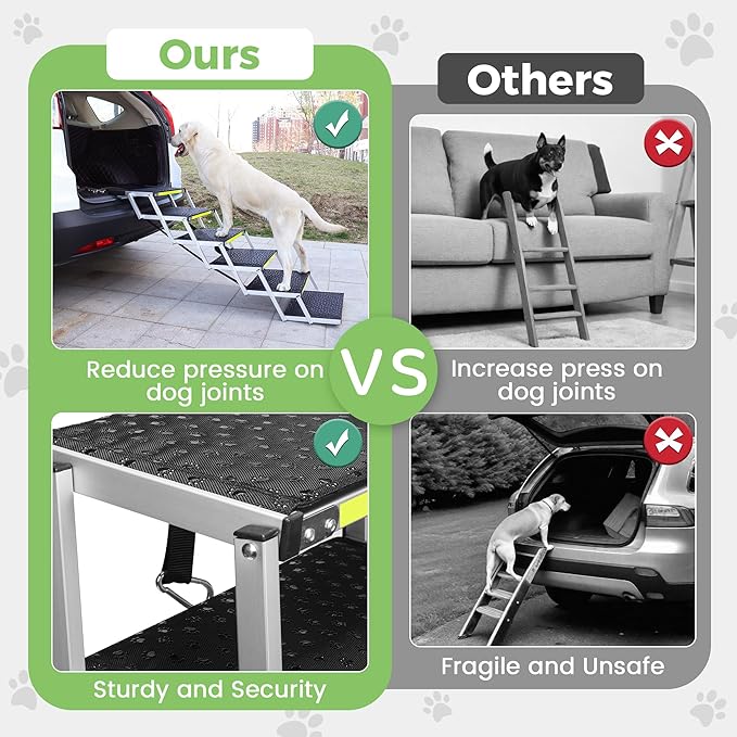 Sturdy 6-Step Aluminum Frame Dog Stair with 1680D PVC Fabric - Non-Slip, Lightweight & Portable - Ideal for Car, SUV, Truck Access - Black (106x80x43cm)