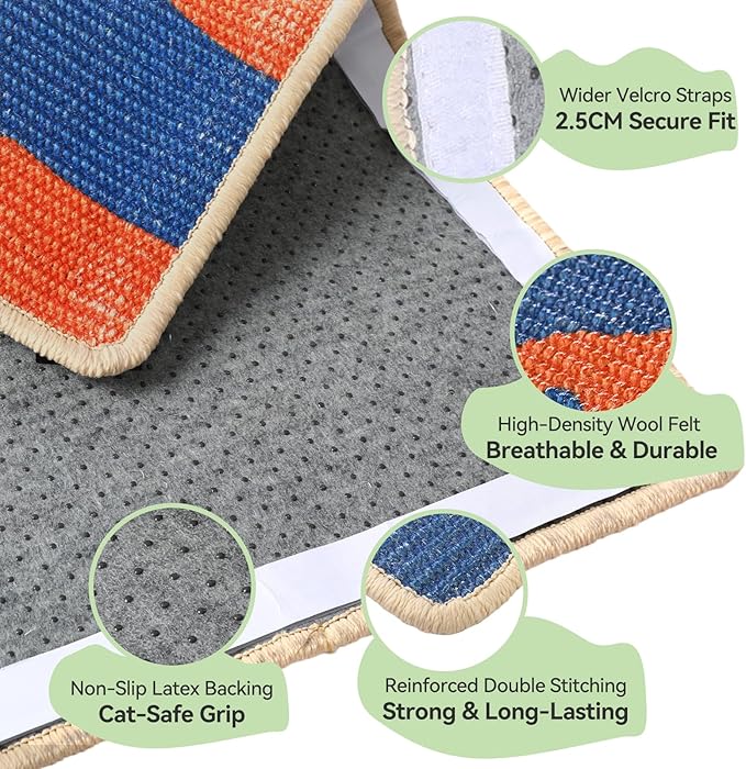 3-in-1 Sisal Cat Scratcher Mat 23.6x15.7'' Protects Carpet Couch & Furniture with Sticker Tape, Floor & Wall Cat Scratching Pad, Anti-Slip, Durable for Indoor Outdoor Cats (Vivid Orange)