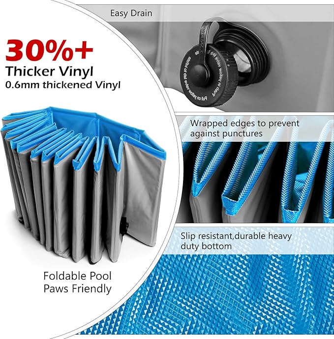 Jasonwell Foldable Dog Pet Bath Pool Collapsible Dog Pet Pool Bathing Tub Kiddie Pool Doggie Wading Pool for Puppy Small Medium Large Dogs Cats and Kids 55.1" Grey