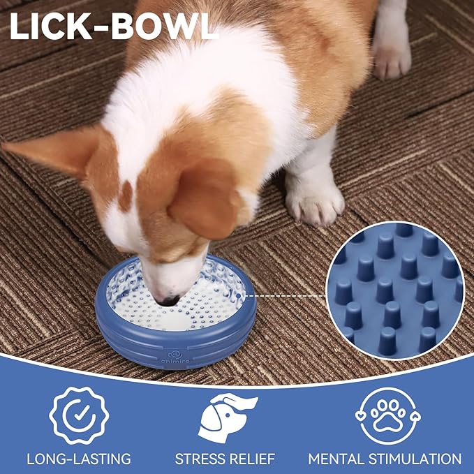 Dog Lick Bowl, Animire Freeze Lick Mat for Dogs, Non-Slip Slow Feeder Licking Bowl Enrichment Treat for Distraction Anxiety Relief, Food Grade Silicone, Dishwasher Safe(Dark Blue,XL)