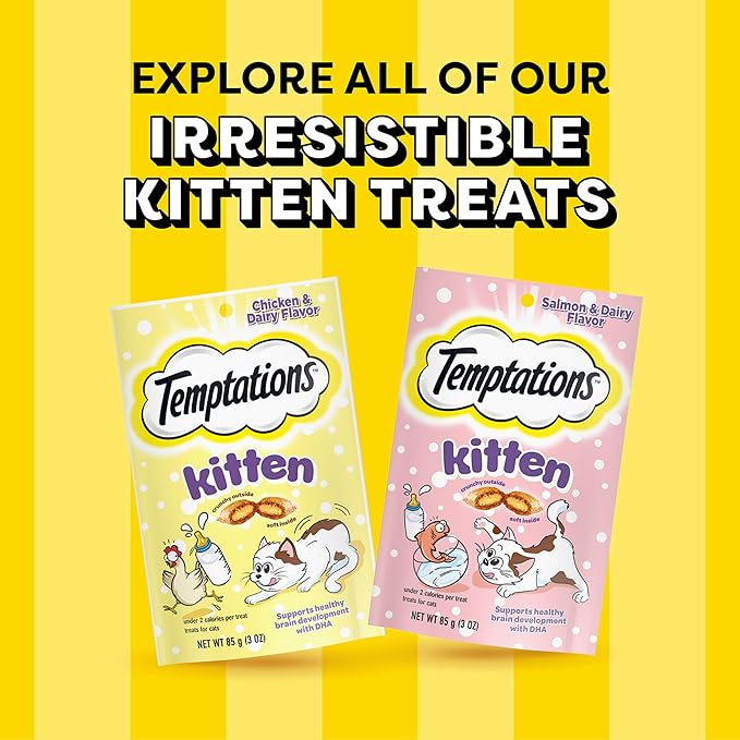 Temptations Kitten Crunchy and Soft Cat Treats Chicken and Dairy Flavor, 3 oz. Pouch, (Pack of 12)