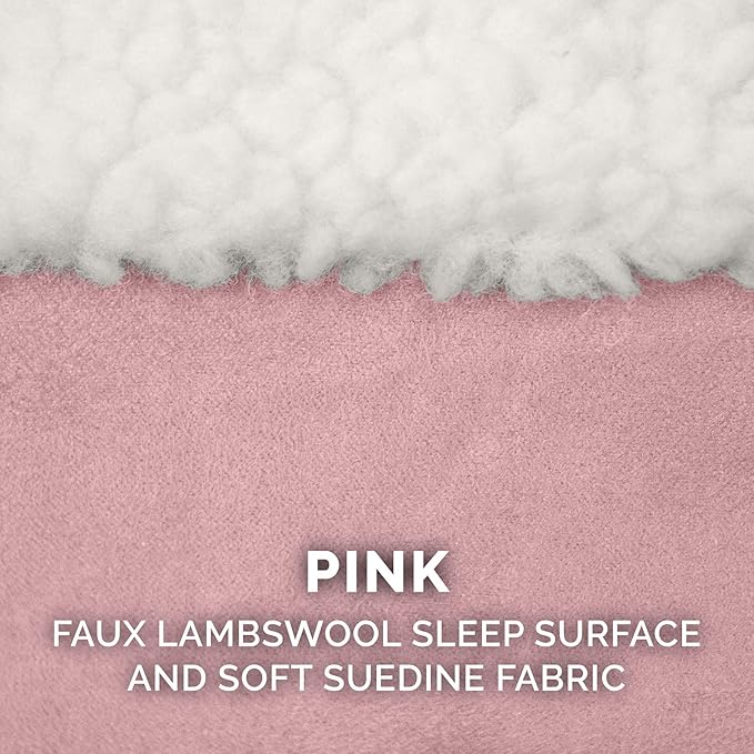 Furhaven 35" Round Memory Foam Dog Bed for Large/Medium Dogs w/ Removable Washable Cover, For Dogs Up to 50 lbs - Sherpa & Suede Snuggery - Pink, 35-inch