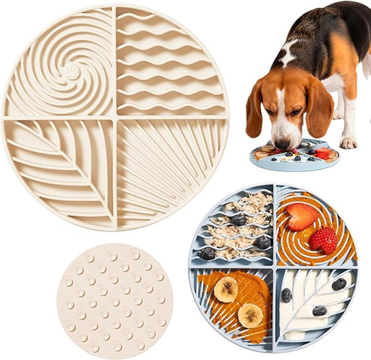 Awoo Paradise - Silicone Dog & Cat Lick Mat and Slow Feeder with Suction Cups - Non-Slip, Dishwasher Safe Pet Dish - Extends Mealtime for Fast Eaters and Reduces Anxiety - for Wet & Dry Food (Almond)