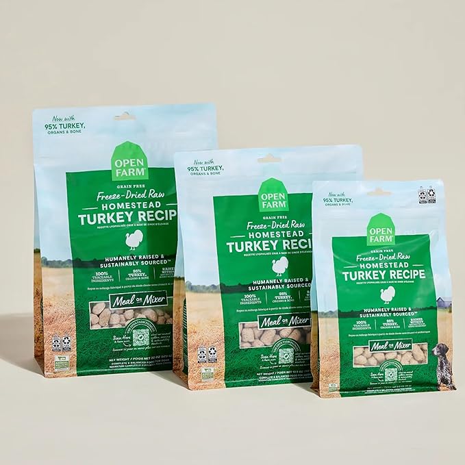 Open Farm Freeze Dried Raw Dog Food, Humanely Raised Meat Recipe with Non-GMO Superfoods and No Artificial Flavors or Preservatives (3.5 Ounce (Pack of 1), Homestead Turkey Recipe)