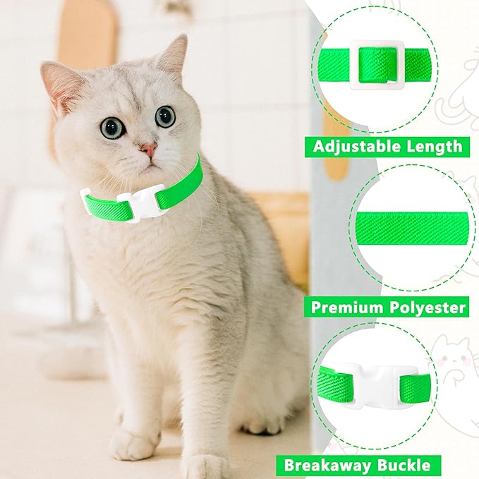 Elastic Cat Collar, Stretch Cat Collar Quick Release, Bright Colors Safety Kitten Collar Adjustable Collar for Kittens, Lightweight Soft Polyester Collars for Boy Girl Cats (Neon Green,M)