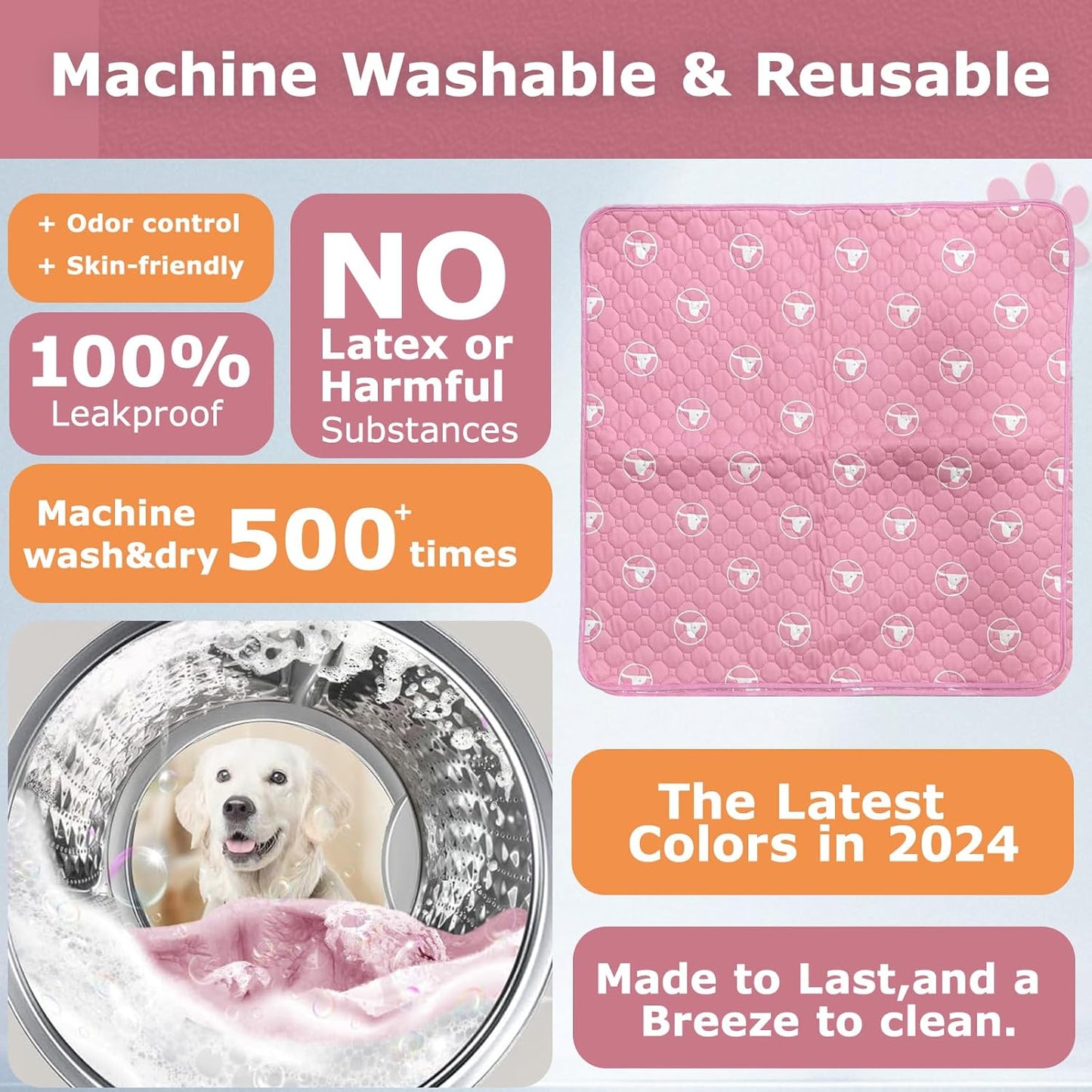 PJYuCien Washable Dog Playpen Mat, 36”x 36” Pink, Leak-Proof Reusable Puppy Pee Pads, Non-Slip Pee Mat for Whelping Pads, Crate, Potty Training, Puppy Playpen (Note: Mat Only, Playpen Not Included)