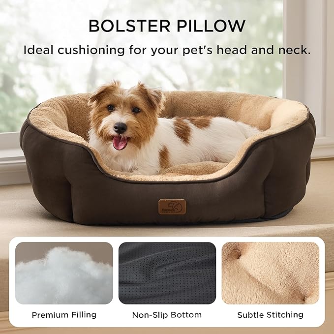 Bedsure Dog Bed for Medium Dogs - Round Washable Medium Pet Bed, Anti-Slip Donut Fluffy Plush Indoor Fur Cat Bed, 28 inches, Brown