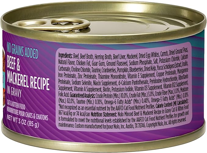 Nulo Beef & Mackerel Grain-Free Minced Wet Canned Cat Food, 3 Ounce (Pack of 24)